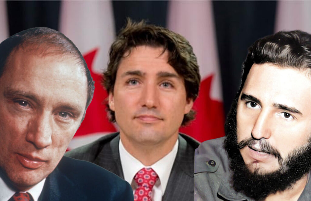 Composite portrait of three men against flag backgrounds
