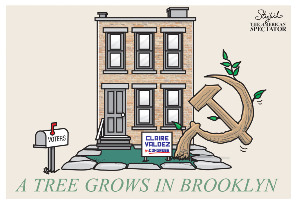 Political cartoon featuring a hammer and sickle shaped tree.
