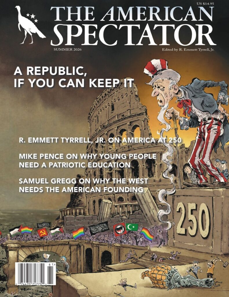 Magazine cover depicting Uncle Sam before a crumbling Roman Colosseum.