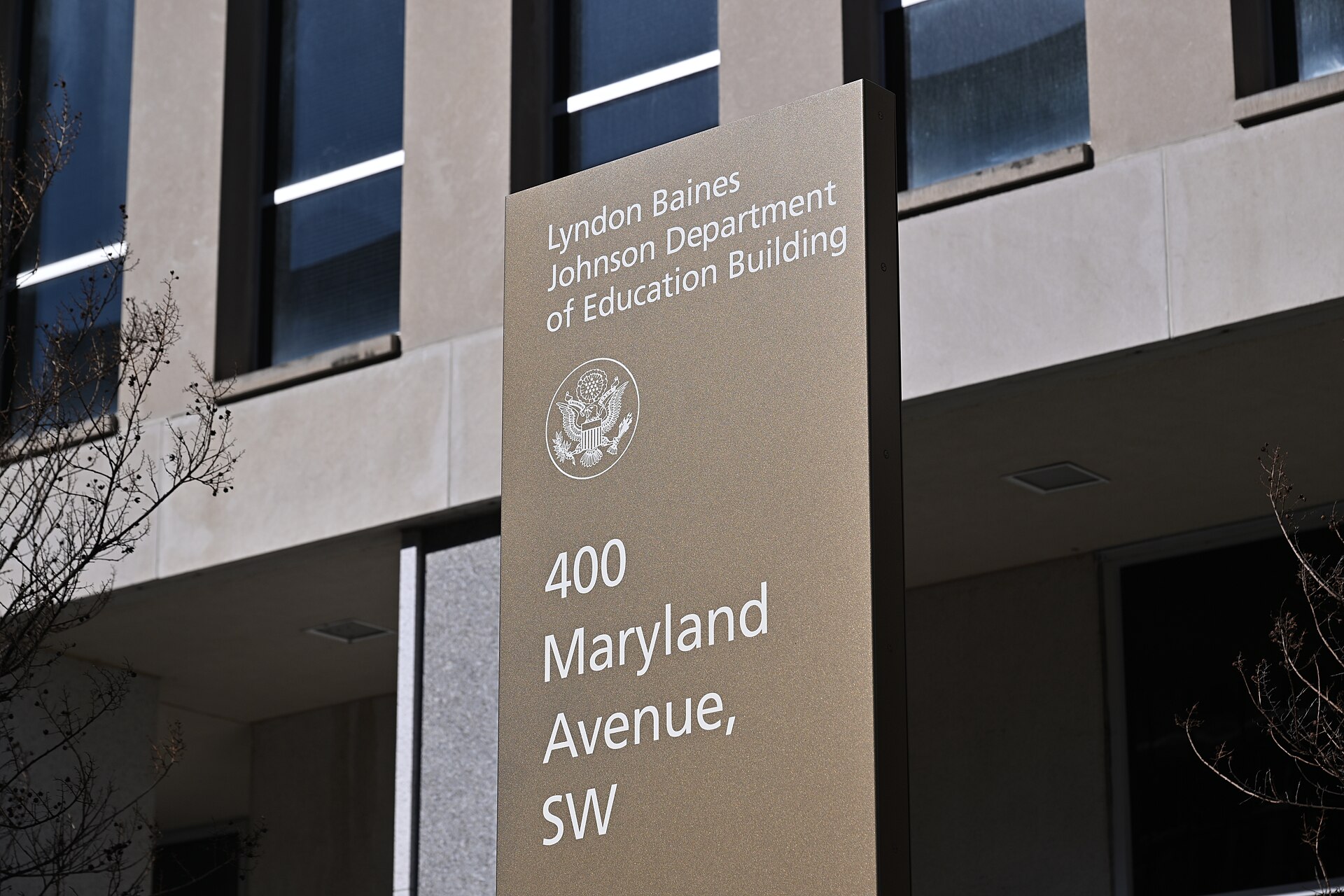 Department of Education sign, Lyndon Baines Johnson building, Washington, DC