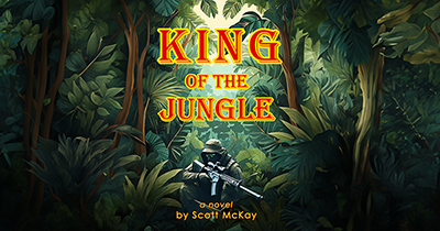 Soldier with rifle on 'King of the Jungle' book cover.