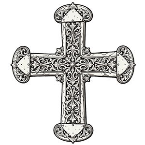 Intricate silver filigree ornate decorative cross illustration.