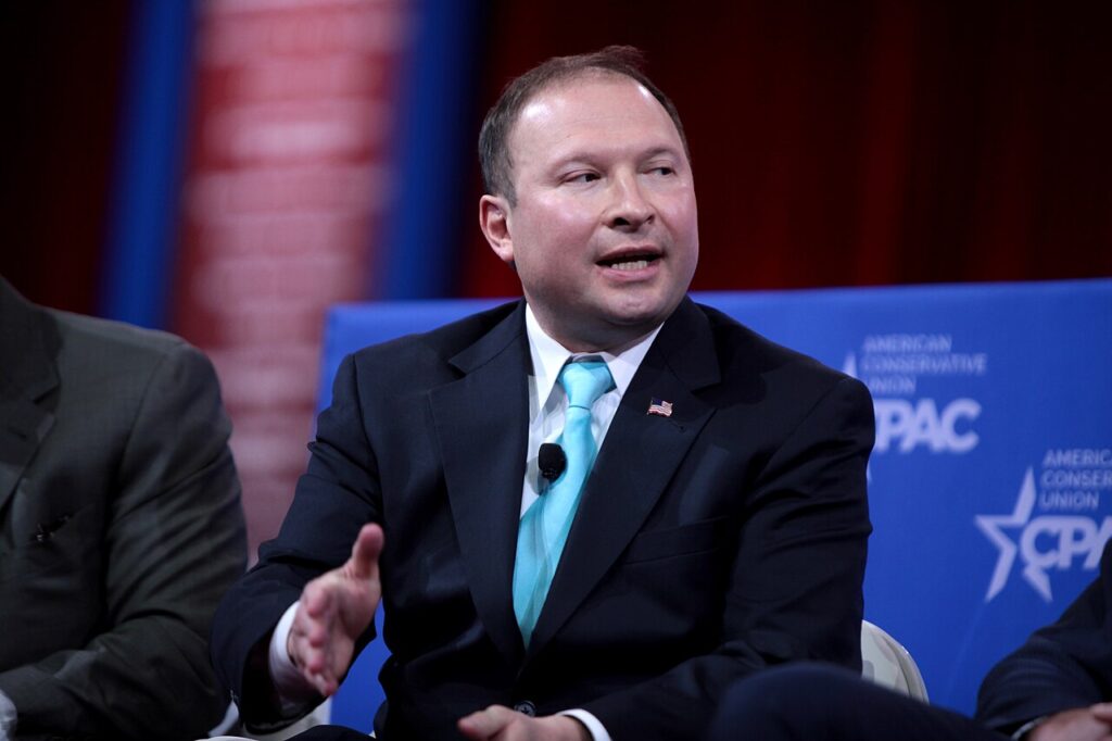 Stephen Miller speaking at a CPAC event.