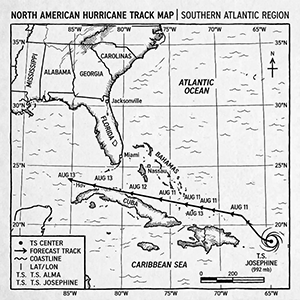 A hurricane track map showing Tropical Storm Josephine's path.