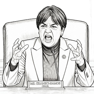 Illustration of Ms. Gramsci-Ramos shouting behind a desk.