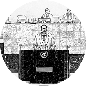 Black Panther speaking at the United Nations General Assembly podium.