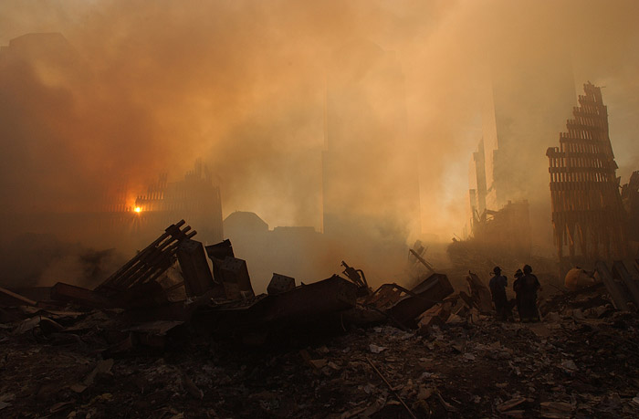 Sun streams over WTC wreckage