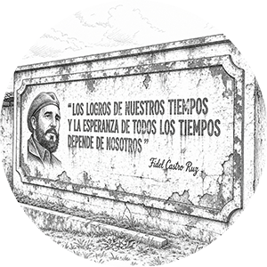 Sketch of a wall with Fidel Castro's portrait and quote.
