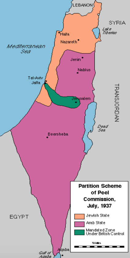 Map showing the 1937 Peel Commission partition scheme for Palestine.